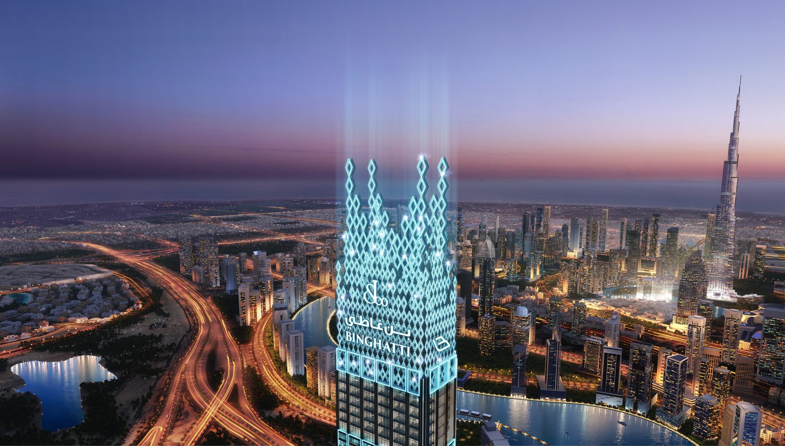 Burj Binghatti Jacob & Co — Exterior at night