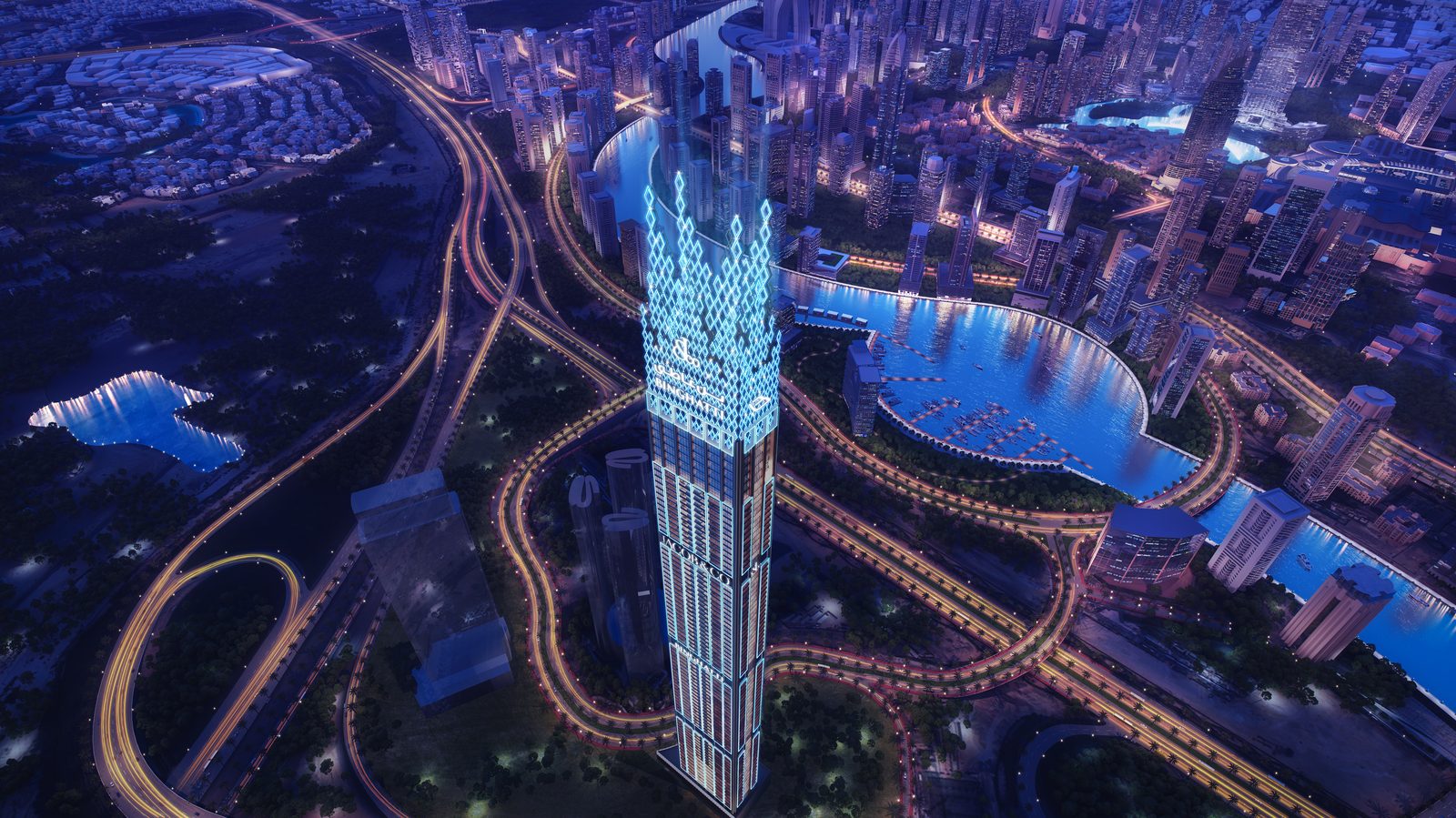 Burj Binghatti Jacob & Co — Exterior at night