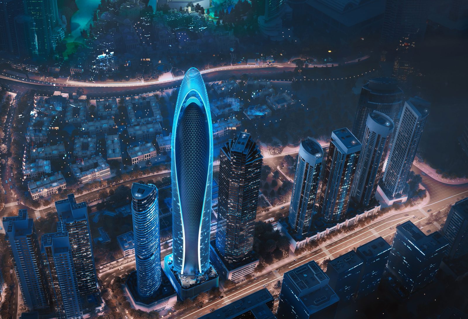 Mercedes-Benz Places | Binghatti — Фасад ночью